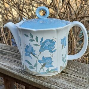 Saddler Teapot Made In England Blue Iris Floral Pattern